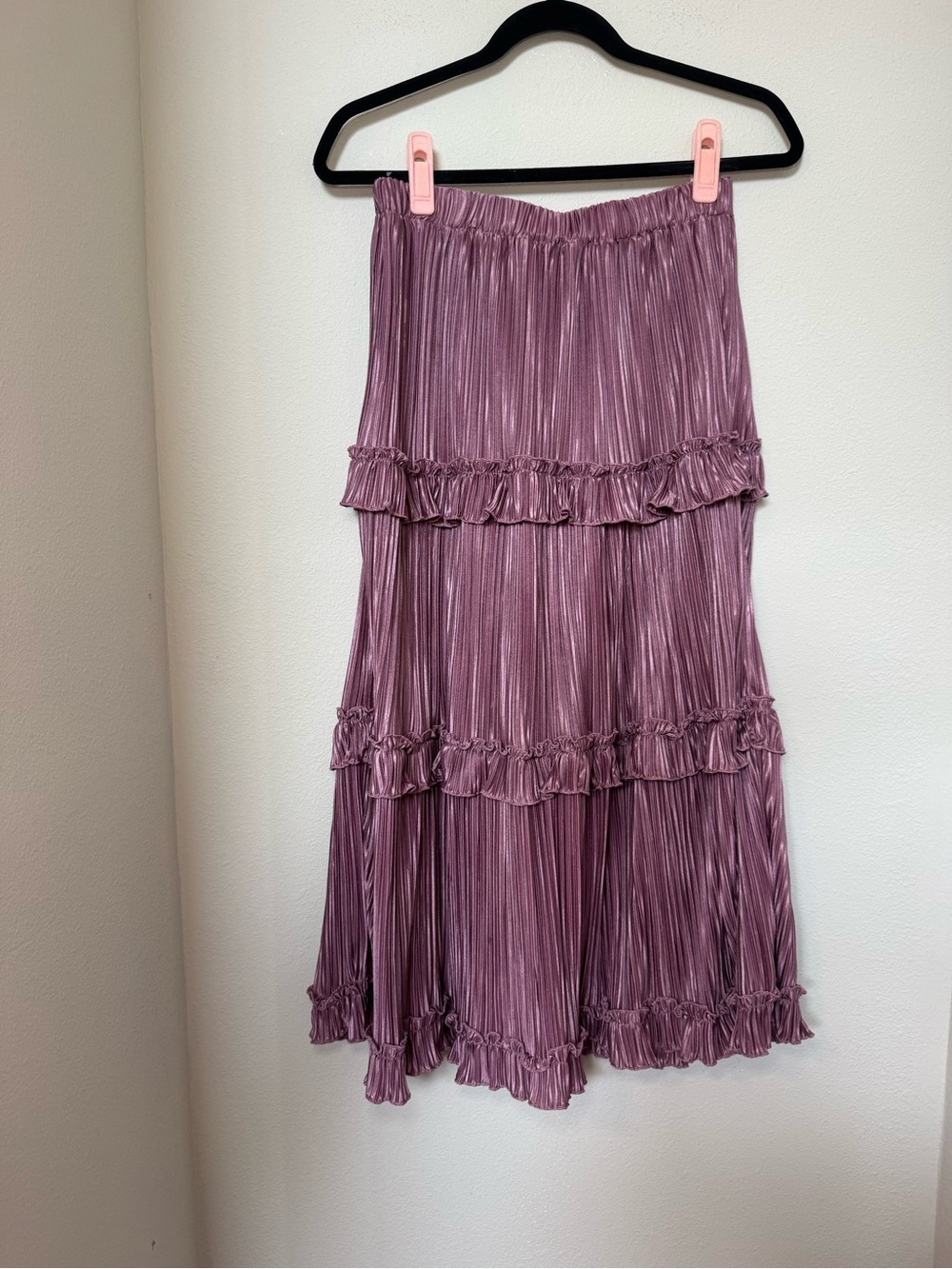 Easel Pleated Ruffle Midi Skirt - Mauve Pink